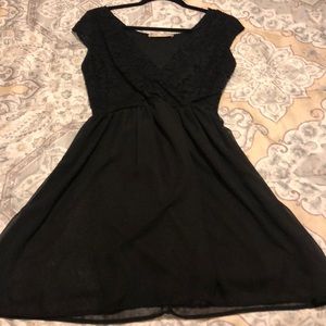 Black lace and sheer tulle cocktail dress